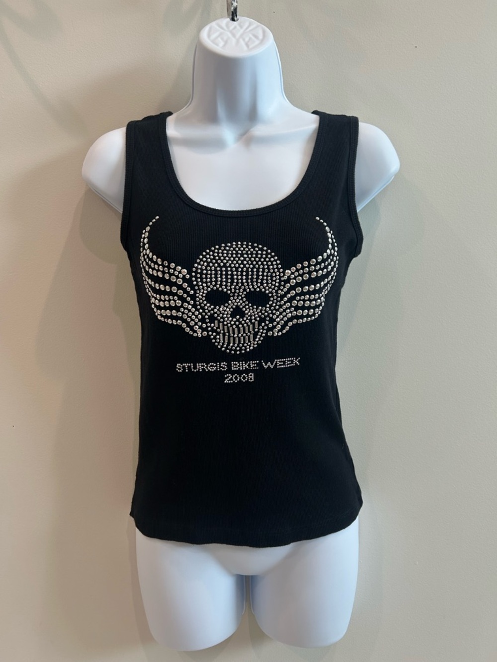 Sturgis Bike Week 2008 Black Rhinestone Skull Tank Top